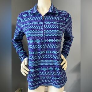 Columbia Teal and Purple Geometric Quarter Zip Fleece Pullover